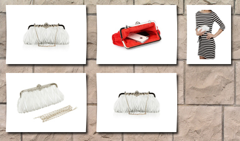 Bundle Monster womens vintage satin cocktail party handbag w/shoulder chain-white
